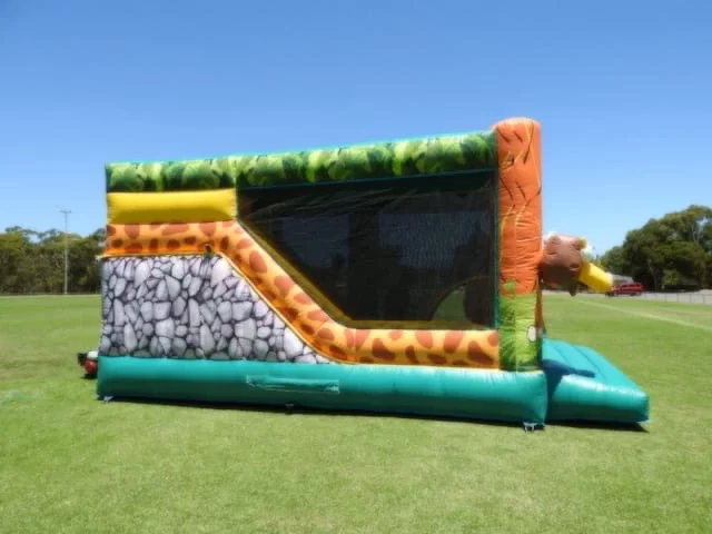 Obstacle jumping castle jungle animals theme side view