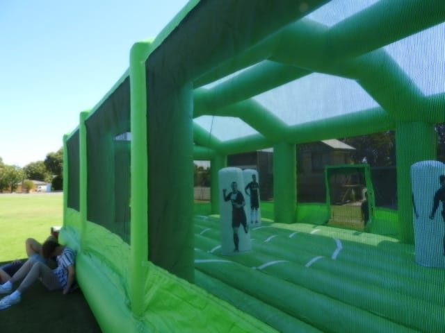 Inflatable soccer pitch fully enclosed side view