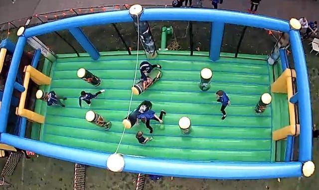 Large inflatable soccer pitch top view from abouve